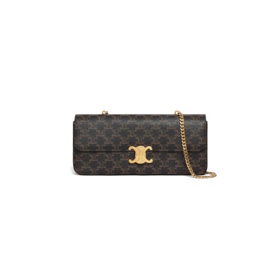 CELINE CHAIN SHOULDER BAG IN TRIOMPHE CANVAS CANVAS AND LAMBSKIN 197412DQW.04LU (33*13*5cm)
